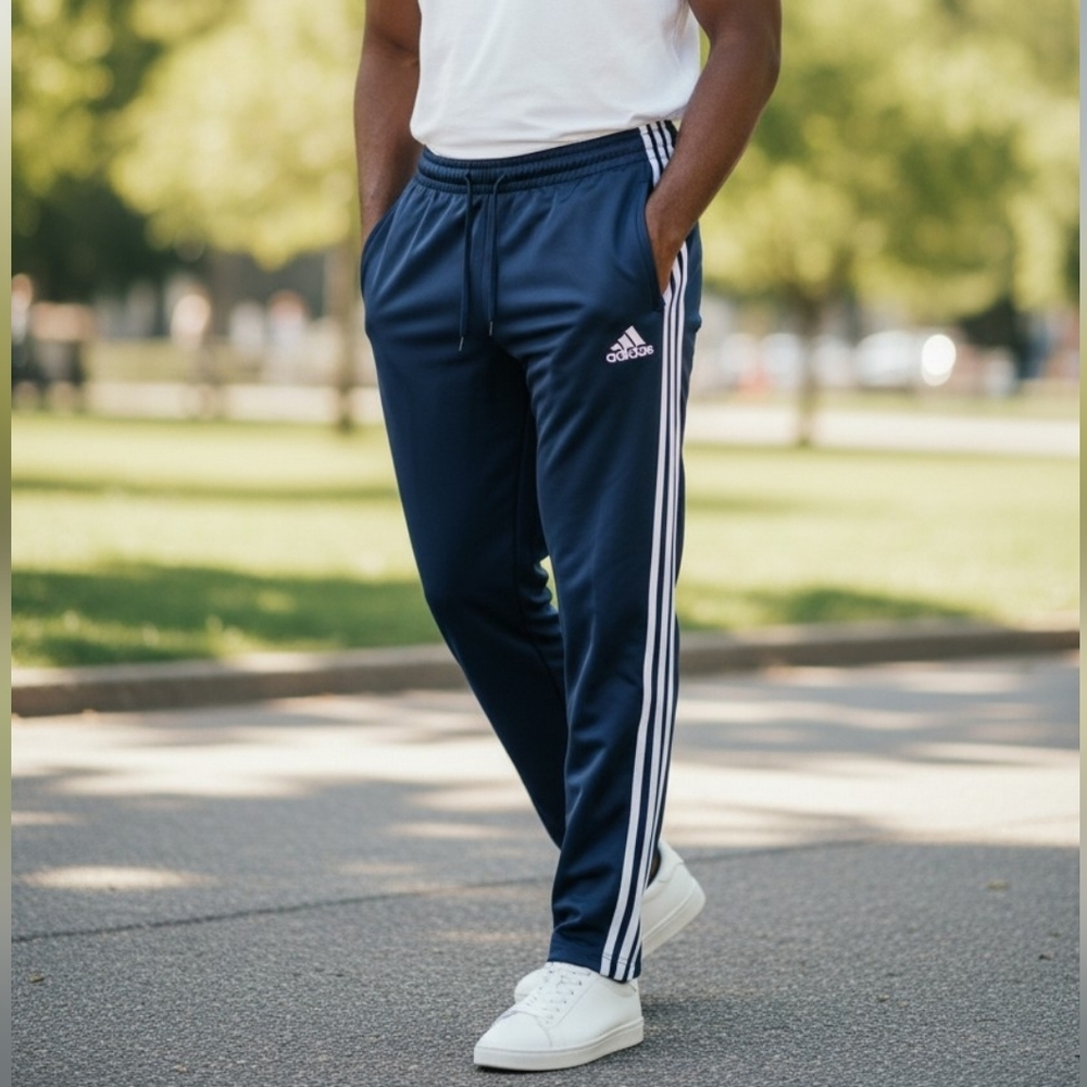 NWT Adidas Trackpants Navy Blue Small 3 Stripe Legs